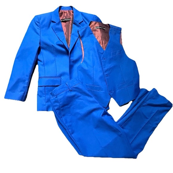 Other - Boys Bright Blue Three Piece Tuxedo Jacket Vest Pants Size 8